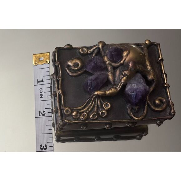 Rare Carvalhu’s Copa Collection Rio Brazil Brutalist Metal Amethyst Trinket Box - Picture 6 of 11